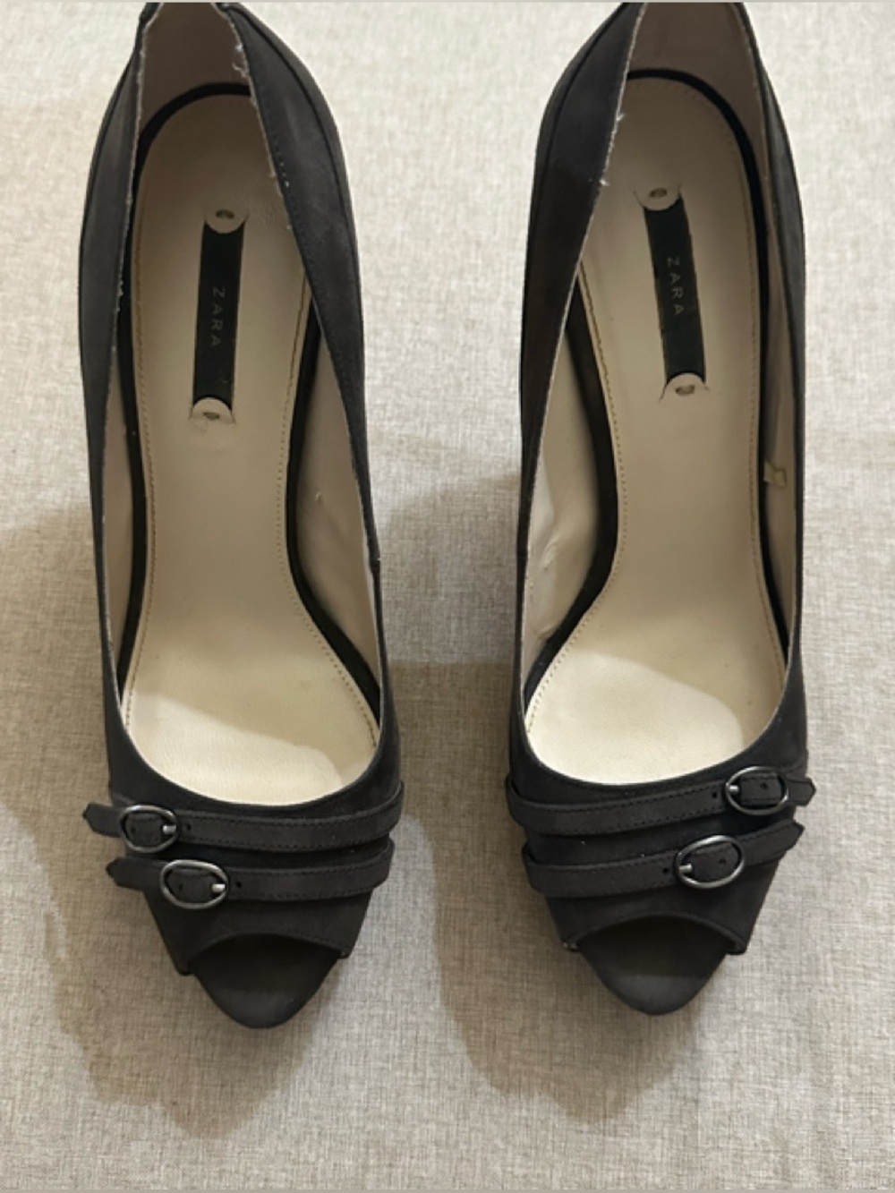 Zara brown Peep-Toe Platform Heels with Buckle Detail